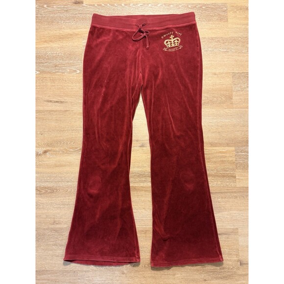 Juicy Couture Pants - Y2K Juicy Velvet Red Women’s Low Rise Flare Bottom Juicy Pants Forever 21 Size L